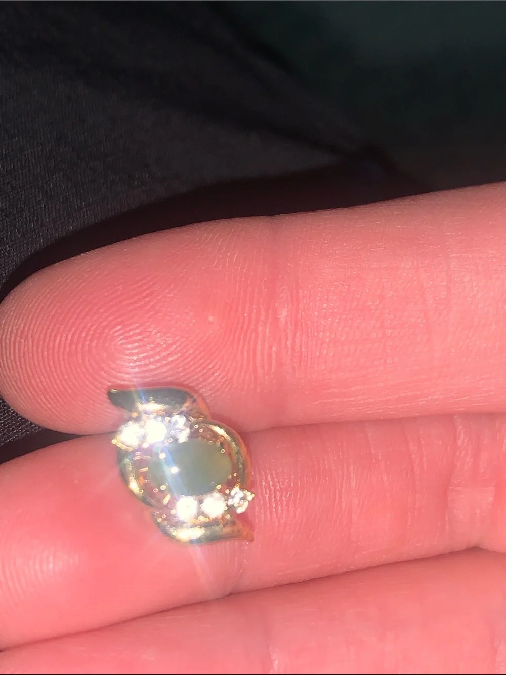 Gold-Tone Stud Earrings with Green Center and Clear Accents